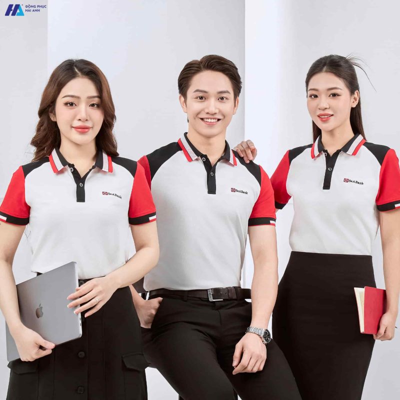 Mẫu áo thun đồng phục có cổ màu trắng